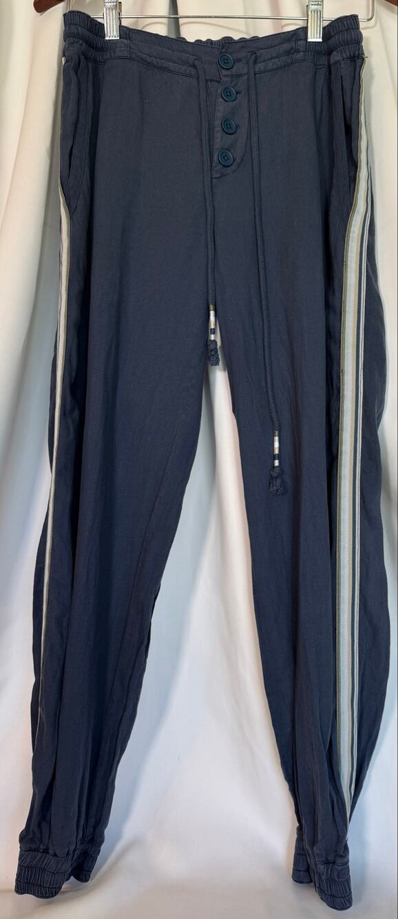 Faherty Retro Inspired Side Stripe Jogger Pants Linen Blend Boho Coastal Blue S